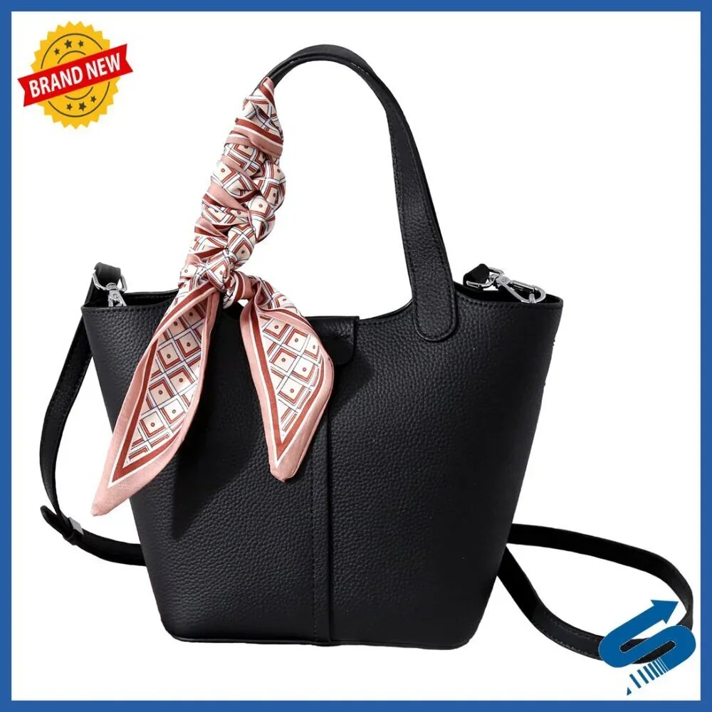 Genuine Leather Bucket Bag Crossbody Shoulder Handbag Structured Minimalist Chic